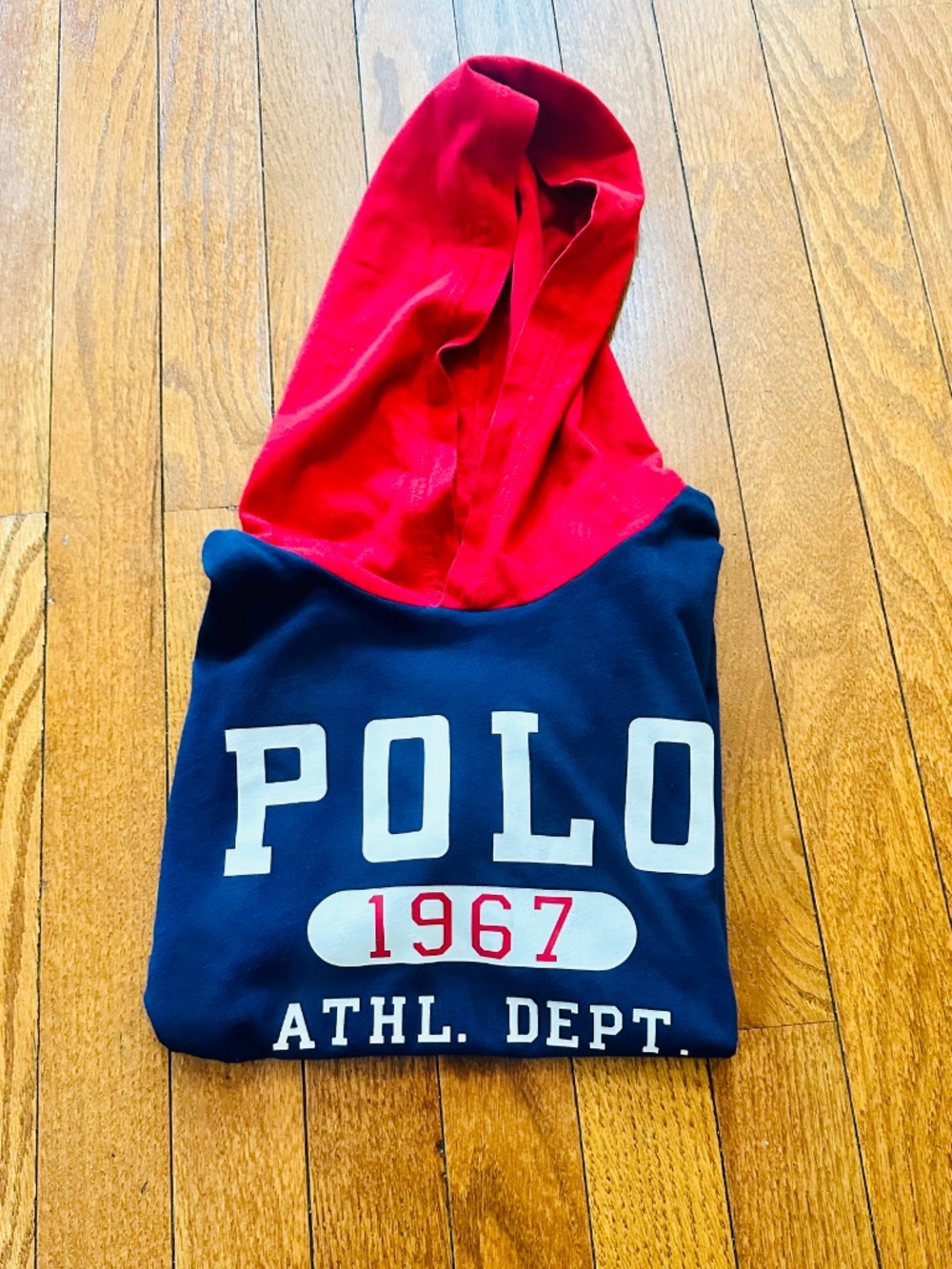 Boys Polo Ralph Lauren Hoodie Long Sleeve Shirt – Navy/Red Hooded Polo – Size 8 - Picture 3 of 3